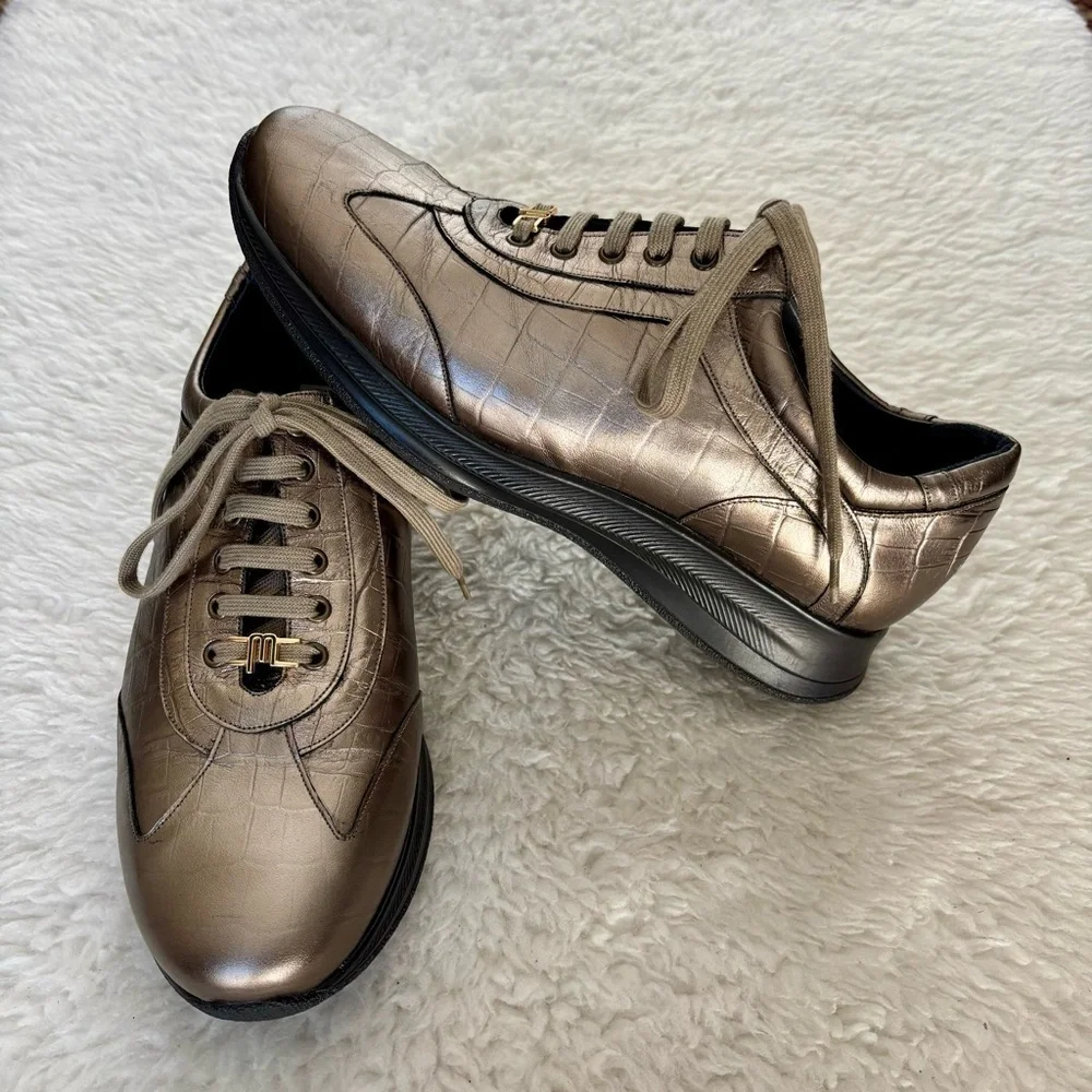 Maseratti Metallic Olive Leather Sneakers size 9.5